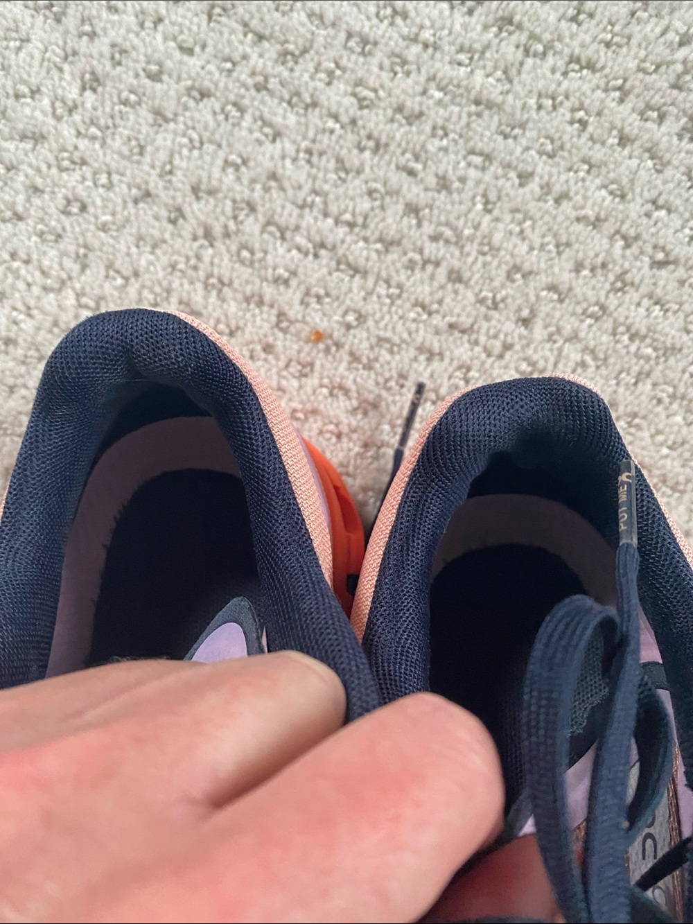 On Running Women’s Cloudflow Pink with Coral and Orange Sole and Navy Laces, W8 - Picture 9 of 10